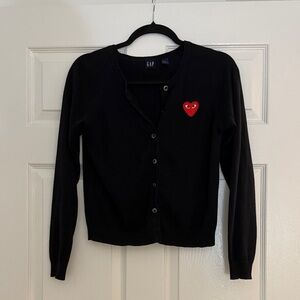 GAP Women's Black Cardigan with Red Heart CDG Patch